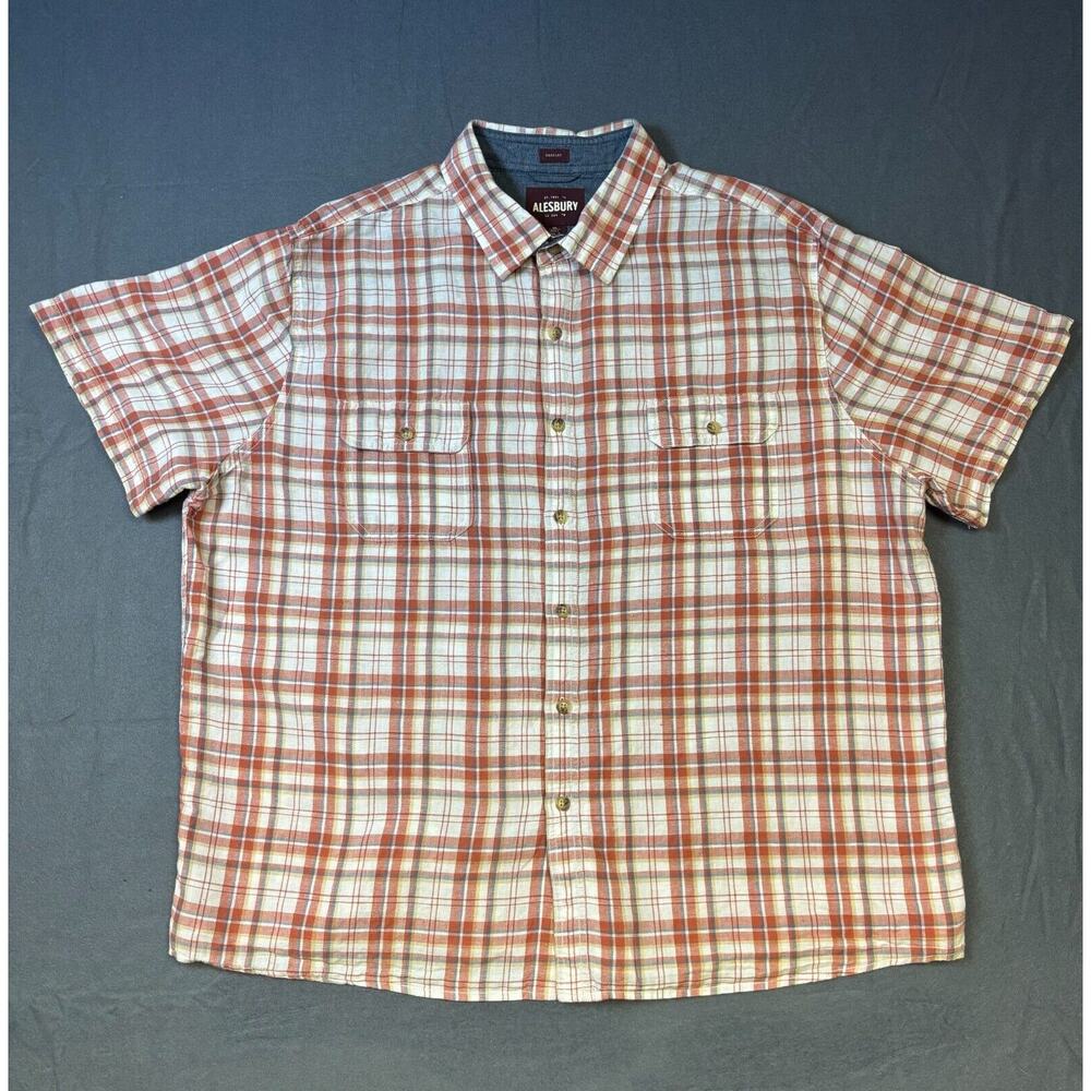 Alesbury Button Up Preppy Shirt Short Sleeve Orange White Mens Size XXL Short